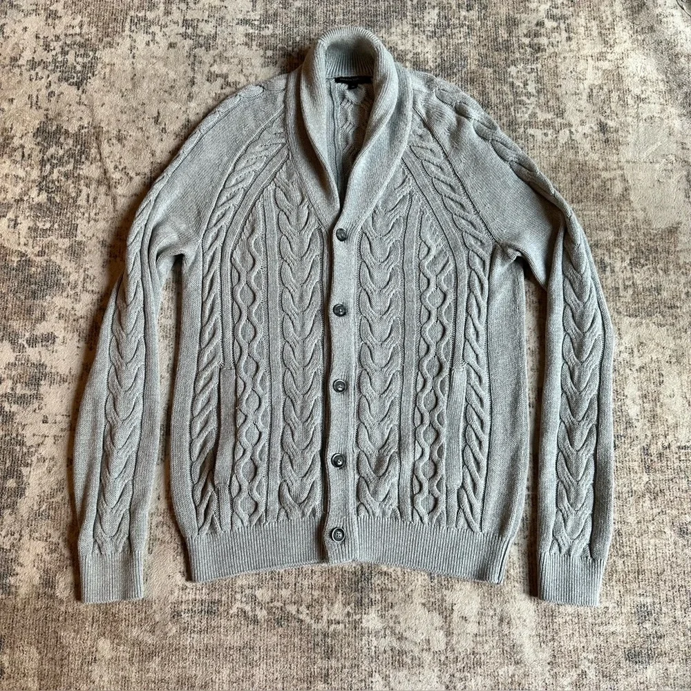 Banana Republic Cable Kit Fisherman Sweater Shawl Collar Button Front Size Med‎